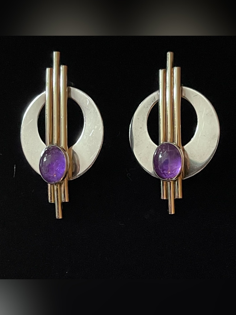 Vintage 80’s Sterling Silver and Gold Filled Art Deco/Modernist Pierced Earrings